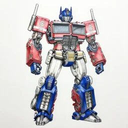 technical drawing of optimus prime, outline ink,
