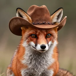 A fox wearing a cowboy hat, digital art