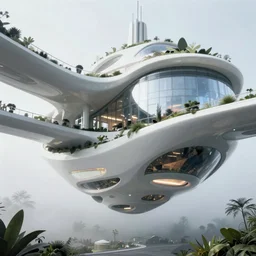 highly detailed futuristic upside down architecture by Tadao Ando, reflective lighting, stylized vegetation, sky bridges, ground-level view, foggy atmosphere, stunning sunny lighting, sunrise, vivid colors, in the style of pixar animation, trending on Artstation, 8k, matte painting, ray tracing, hyper detailed, unreal engine 5, cinematic, epic lighting, cryengine, octane render, cyberpunk, red and orange glow, vibrant