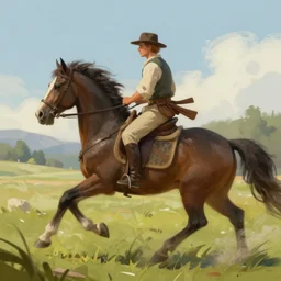 a man riding on the back of a horse, concept art by Þórarinn B. Þorláksson, cgsociety contest winner, fantasy art, speedpainting, 2d game art, digital painting