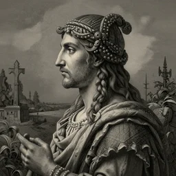 A realistic profile picture of a deity-of-language by Gustave Dore in ASCII art style