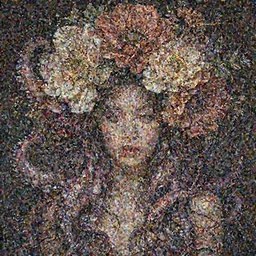 a portrait of a  very seductive young woman, hair full of gigantic flowers and octopus tentacles, photoillustration, realistic, closeup, facing the camera, dark, dramatic lighting, in the style of WLOP and  Alphonse Mucha and Kim Deuk-sin