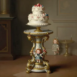 baroque rococo painting Royal Fancy pedestal with cake on top Greg Hildebrandt Lisa Frank high detail cute adorable whimsical column