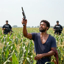 blood of the martyr patriot holding a nailgun nourishing the corn field of liberty fbi agents in the background