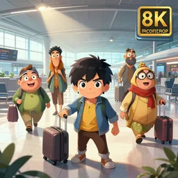photo cartoon illustration comics manga painting of airport : 6 fantasy, digital painting, unreal engine, 8 k, volumetric lighting, contrast