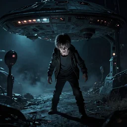 evil kid lurking on the shadows of an alien spaceship, craig mullins