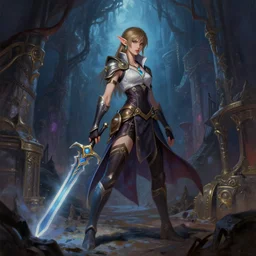 A lithe Viera fighter protagonist with an enchanted weapon is exploring the grimdarkest dungeon depths. trending on Pixiv. trending on ArtStation. A vibrant digital oil painting. A highly detailed fantasy character illustration by Wayne Reynolds and Charles Monet and Gustave Dore and Carl Critchlow and Bram Sels