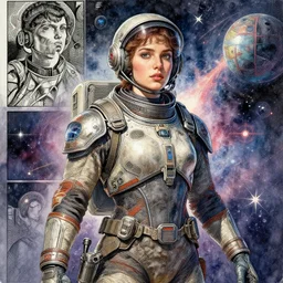 the infinity. highly detailed, digital painting, cosmic space traveler woman, watercolor, realism, engraving, artstation, concept art, smooth, sharp focus, vivid grunge, manga, illustration, unreal engine 5, 8 k, art by bilibin and kuvshinov and malevich and mucha