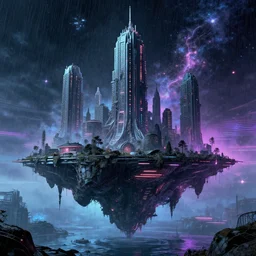 nature by denis sarazhin, apocalyptic architecture island retrowave cgsociety retro cosmic bioshock sci - fi tron lightpaint sleet, archdaily, wallpaper, highly detailed, trending on artstation.