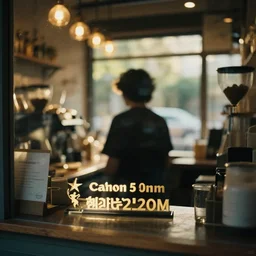 a 3 5 mm photo of a person behind the counter of a cafe in the morning, bokeh, canon 5 0 mm, cinematic lighting, film, photography, golden hour, depth of field, award - winning