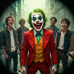 Every joker ever laughing at me, Darek Zabrocki, Karlkka, Jayison Devadas, Phuoc Quan, trending on Artstation, 8K, ultra wide angle, pincushion lens effect