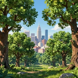beautiful city landscape with oak trees, mythology, fantasy, landscape background, vivid colors, digital painting, very detailed, realistic, high quality, by claude lorrain