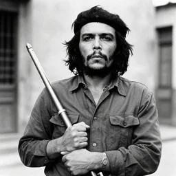 stunning bw film photograph of ( ( ( ( che guevara holding a plumbus ) ) ) ), closeup, aperture 1. 2