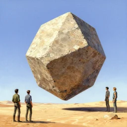 giant stone octahedron floating above the desert concept sketch by joe johnston and nilo rodis - jamero and ralph mcquarrie and norman reynolds