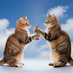two different breeds of cats playing with each other in heaven