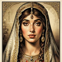 arab princess, character portrait, portrait, close up, concept art, intricate details, highly detailed, vintage poster, in the style of chris foss, rodger dean, moebius, michael whelan, and gustave dore
