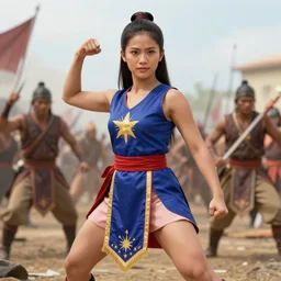 philippine stars dress as tai warriors in crowded battlefield.