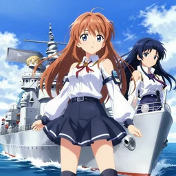Kantai Collection shipgirls Kongou , Kirishima , Hiei and Haruna drawn by hisahiko. Anime wallpaper. Shipgirls.