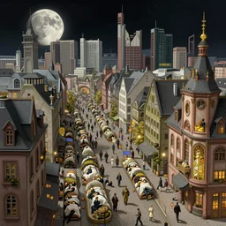 It’s crowded streets of German sleeping quarters on the Moon city, Frankfurt, sci-fi, fantasy, intricate, very very beautiful, elegant, highly detailed composition, digital painting, artstation, concept art, smooth, sharp focus, illustration, art by artgerm and greg rutkowski and alphonse mucha