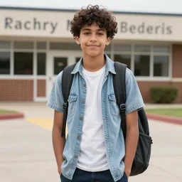 Zachry Medearis waiting outside of a school, realistic, 4k