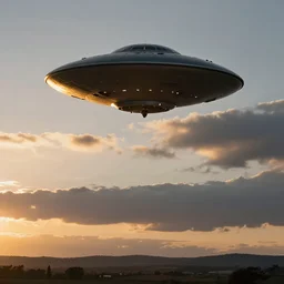 a ufo flying during the sunset