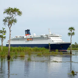 a cruise ship, in a swamp