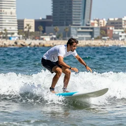 man paddle surfing in Barcelona