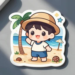 die cut sticker of anime chibi kawaii cute beach vacation