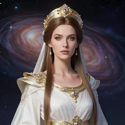 portrait of the powerful empress of the solar system in the style of anna dittmann and in the style of john berkey. glowing, ornate and intricate linework, stunning, dynamic lighting, ultrafine and hyperdetailed.