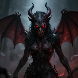 of a dark demon with red eyes