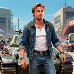 brad pitt as tank girl, apocalyptic, comic book style, vibrant, highly detailed, high resolution, trending on artstation