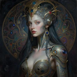 extremely psychedelic beautiful cyborg queen of lsd infected by night. intricate, elegant, highly detailed, extremely lifelike photorealistic digital painting, artstation. steichen, gaston bussiere, tom bagshaw, cyberpunk alphonse mucha. dark pallet, melancholy. anatomically correct in every way. sultry. sharp focus. soft light. very very lifelike