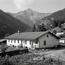 old lost footage in black and white of a sanatorium on a beautiful mountain,hyper realistic 8K HD real life photo