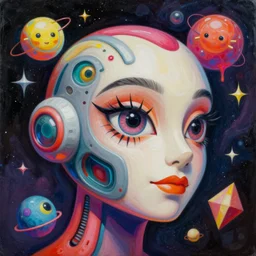 an extremely high quality hd surrealism painting of a 3d galactic neon complimentary-colored cartoon surrealism melting optically illusiony high-contrast zaha hadid futuristic cyborg eye machine face by kandsky and salvia dali the second, salvador dali's much much much much more talented painter cousin, clear shapes, 8k, realistic shading, ultra realistic, super realistic