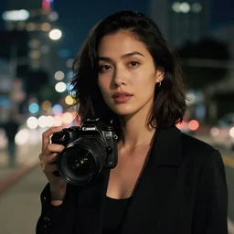 a woman in a cinematic shot of los angelas at midnight, canon eos c 3 0 0, ƒ 1. 8, 3 5 mm, 8 k, medium - format print, inspired by roger deakins cinematography