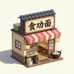 outside 3 quarter view of miniature very old ramen shop, studio gibli, hayao miyazaki, clean, isometric view, trending on artstation, global illumination,