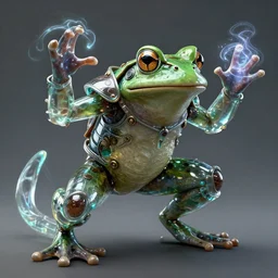a portrait of a evil frog in glass armor releasing spell, full height, moving forward, concept art, trending on artstation, highly detailed, intricate, sharp focus, digital art, 8 k