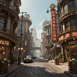 steampunk city streets by don bluth, trending on artstation, octane render