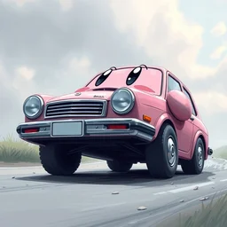 kirby swallows a car and becomes the shape of a car