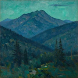 caucaus mountains at night, arkhip kuindzhi painting, teal palette