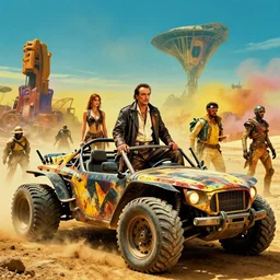 salvador dali generation of a film still of a deleted scene from the movie / mad max : fury road / ( 2 0 1 5 ) directed by george miller. surreal beautiful cinematography masterpiece. crazy apocalyptic vehicles and costumes. fantastical colorful color grading. cinematic. lighting by james gurney.