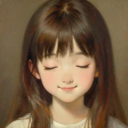 a detailed portrait of am adorable anime girl charlene, cute smile, eyes closed, painting by gaston bussiere, craig mullins, j. c. leyendecker