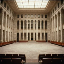 60s movie still of a giant stalinist style empty palace hall, by Irving Penn , cinestill 800t 35mm eastmancolor, heavy grainy picture, very detailed, high quality, 4k, HD criterion, precise texture, panoramic, cinematic