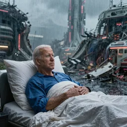 joe biden wakes up, 4k, end of time, heavy rain, ruined sci fi civilization