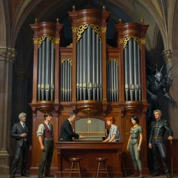 oil painting of a pipe organ, intricate artwork by, Johnatan Wayshak, Zdizslaw Beksinski, Ayami Kojima, Amano, Karol Bak, Greg Hildebrandt, and Mark Brooks, Neo-Gothic, gothic, rich deep colors, art by Takato Yamamoto, masterpiece,  Artgerm, H.R. Giger, very coherent artwork, cinematic, hyper realism, high detail, octane render, unreal engine, 8k, High contrast, golden ratio, trending on cgsociety, ultra high quality model, production quality cinema model