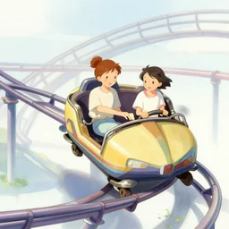 a couple riding a indoor roller coaster by chiho aoshima