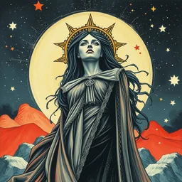 the goddess of the stars. highly detailed marker pen painting, soviet realism, engraving, artstation, concept art, smooth, sharp focus, vivid grunge, manga illustration, unreal engine 5, 8, abstract by kandinsky and kilian eng and hilma af klint and malevich and lissitzky