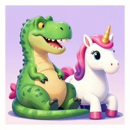 T-rex and Unicorn relaxing, colorful,modern, disney poster,  detailed,