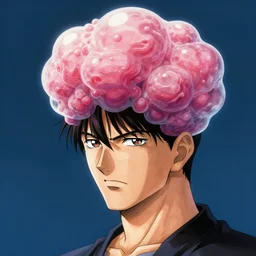 a man with a bubble of flesh growing out of his head, by takehiko inoue, psychedelic masterpiece digital painting