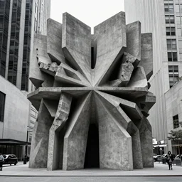 by bruce davidson, andrew boog, mystical photography evocative. an fractal concrete brutalist carved sculpture, standing in a city center.
